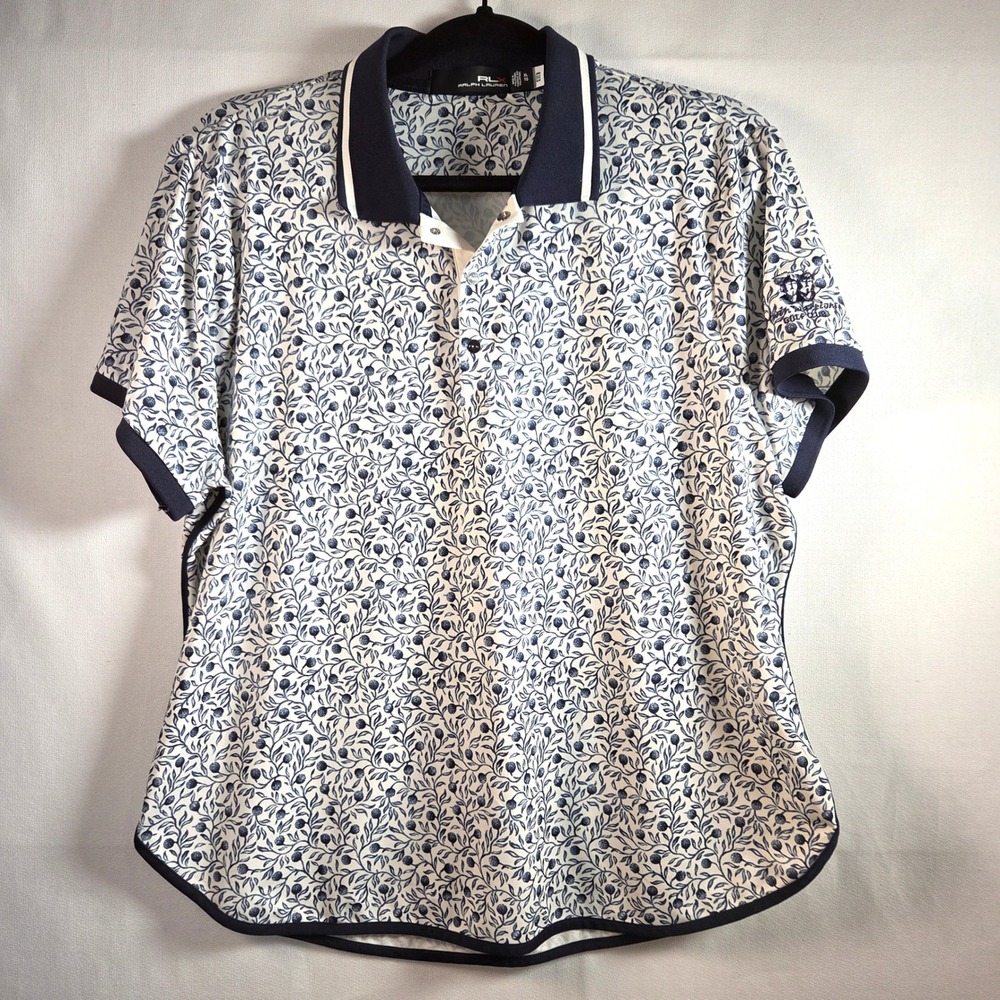 RLX Ralph Lauren Women Navy White Twin Warriors NM Golf Polo Shirt